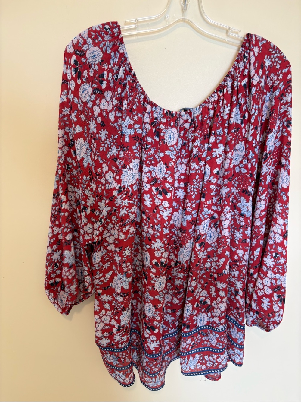 Chaps by Ralph Lauren Red Floral Peasant Boho Off Shoulder Top Plus Size 3X - Picture 2 of 5